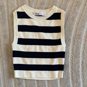 Zara Kids Striped Black and Cream Tank Top